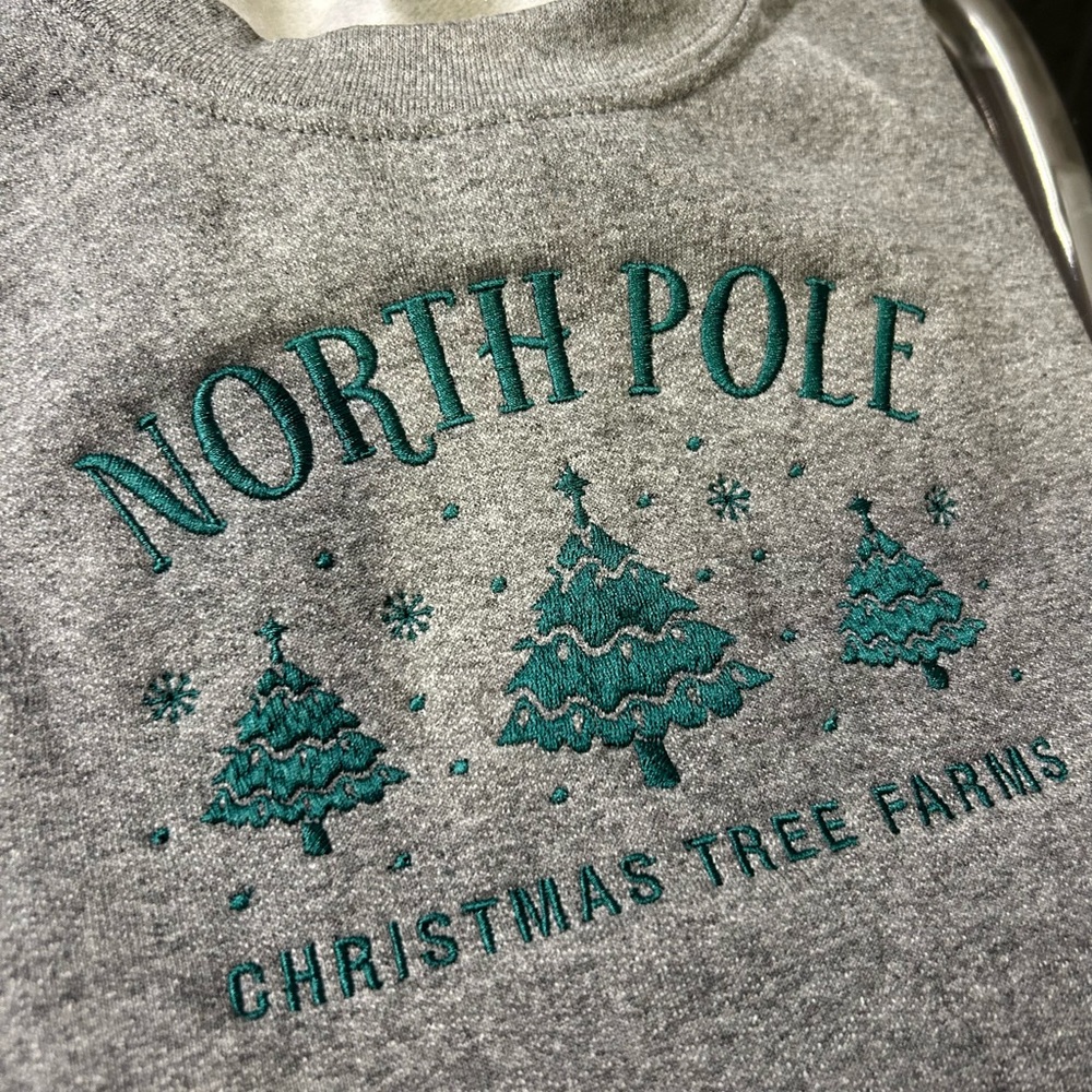 North Pole Christmas tree farms embroidered sweatshirt